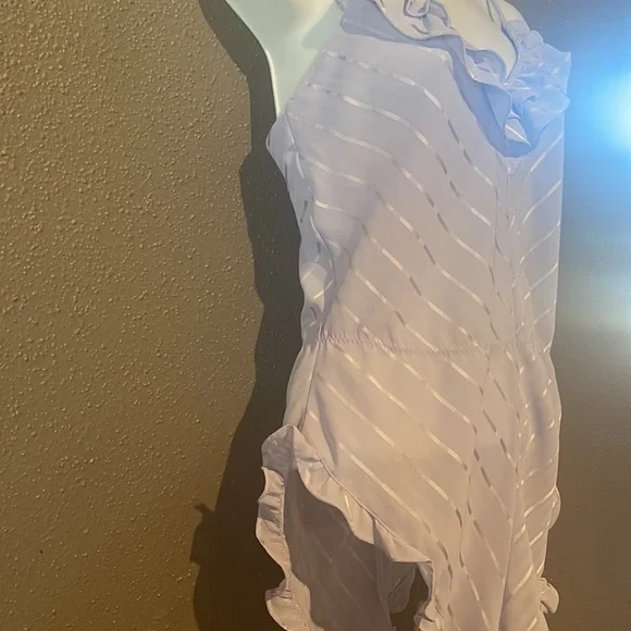 Vintage Barbizon Sheer Lavender Jacquard Stripe Ruffle Trim Teddy